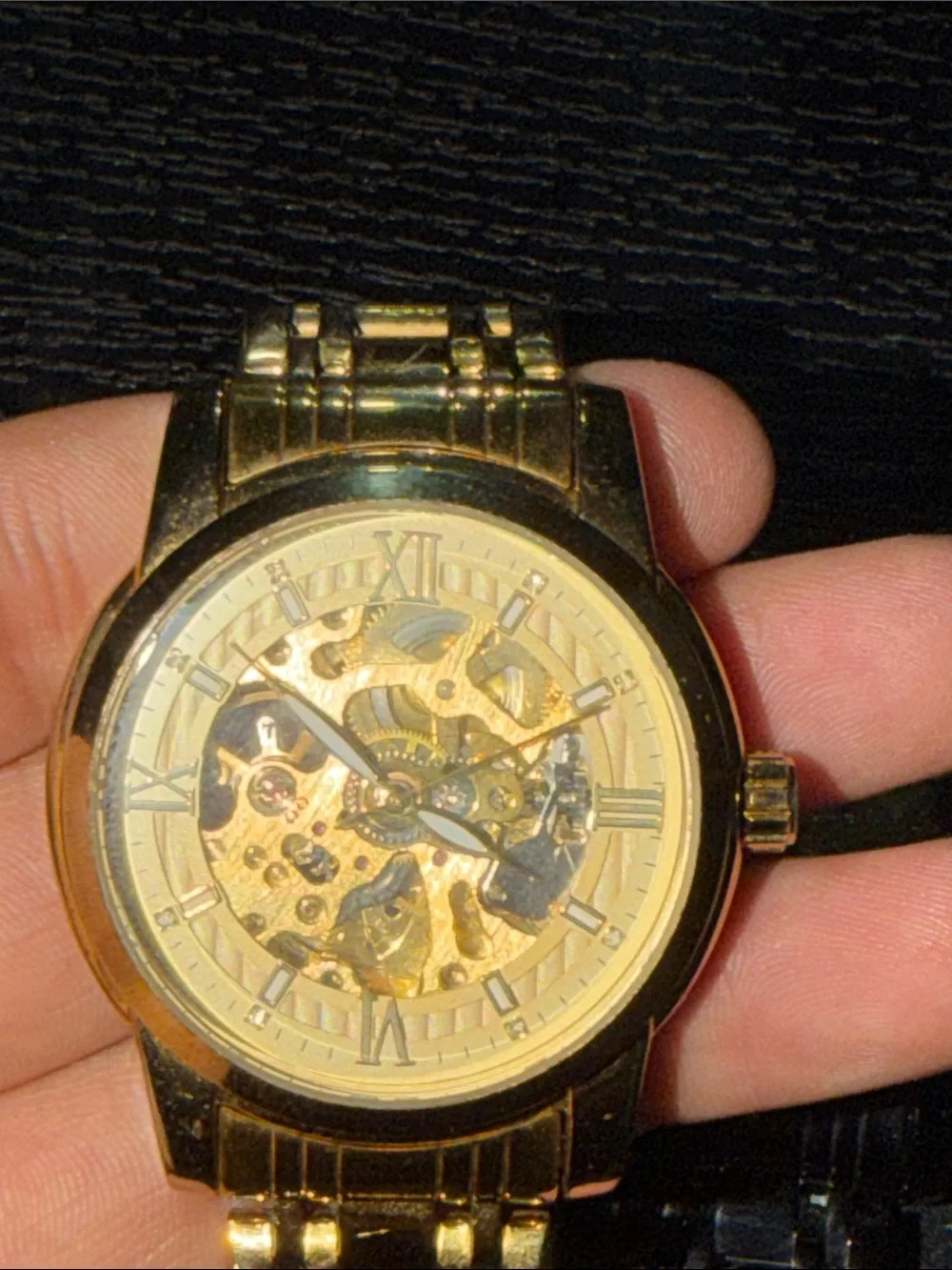 Men's Skeleton Mechanical Watch - Gold and Black